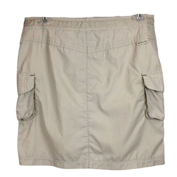 Columbia Skirt Khaki Drawstring Waist Snap Cargo Pockets Front Zip Beige M - Picture 2 of 5